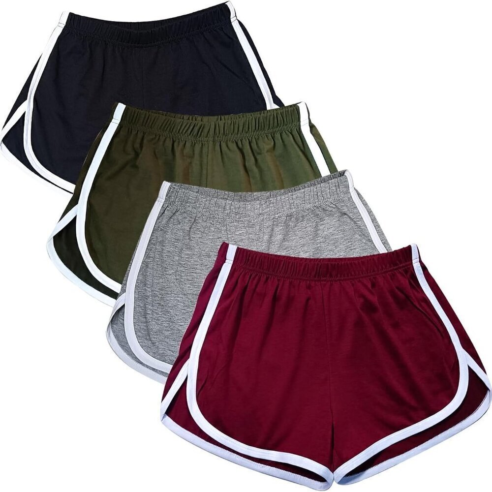Women's Cotton Sports Shorts 4 Pack Elastic Casual Yoga Running Workout - Picture 1 of 7